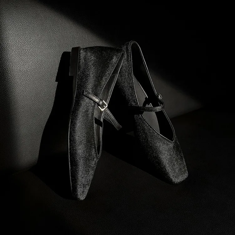 Spring single shoes, square toe, low heel, buckle, fashion color-block women's shoes, 3-25v