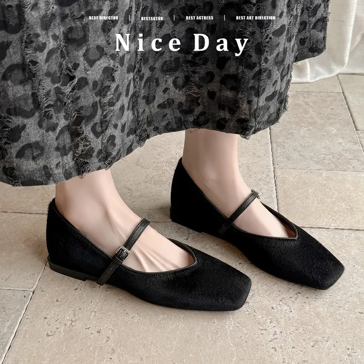 Spring single shoes, square toe, low heel, buckle, fashion color-block women's shoes, 3-25v