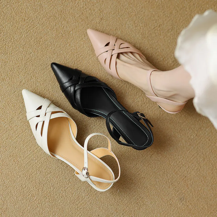Summer pointed-toe stiletto heel buckle cowhide women's shoes 3-31q