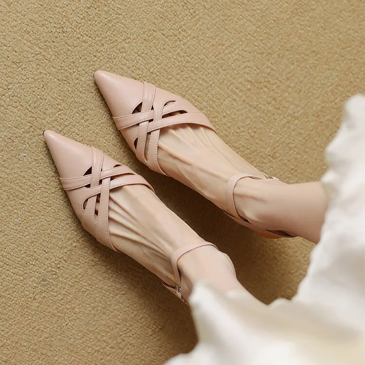 Summer pointed-toe stiletto heel buckle cowhide women's shoes 3-31q