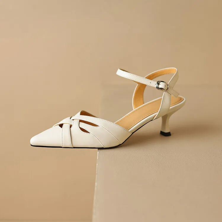 Summer pointed-toe stiletto heel buckle cowhide women's shoes 3-31q