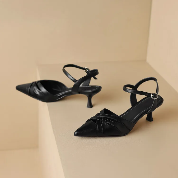 Summer pointed-toe stiletto heel buckle cowhide women's shoes 3-31q