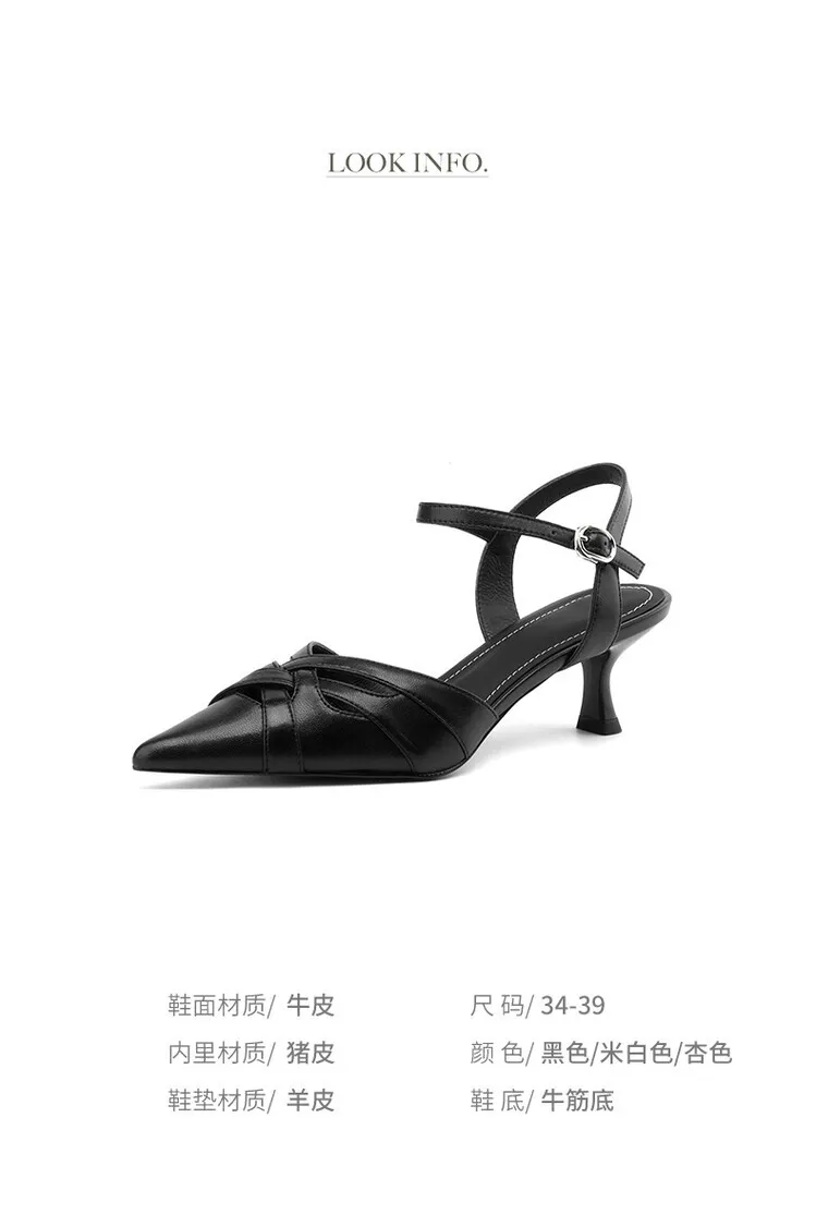 Summer pointed-toe stiletto heel buckle cowhide women's shoes 3-31q