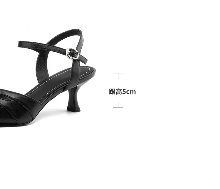 Summer pointed-toe stiletto heel buckle cowhide women's shoes 3-31q