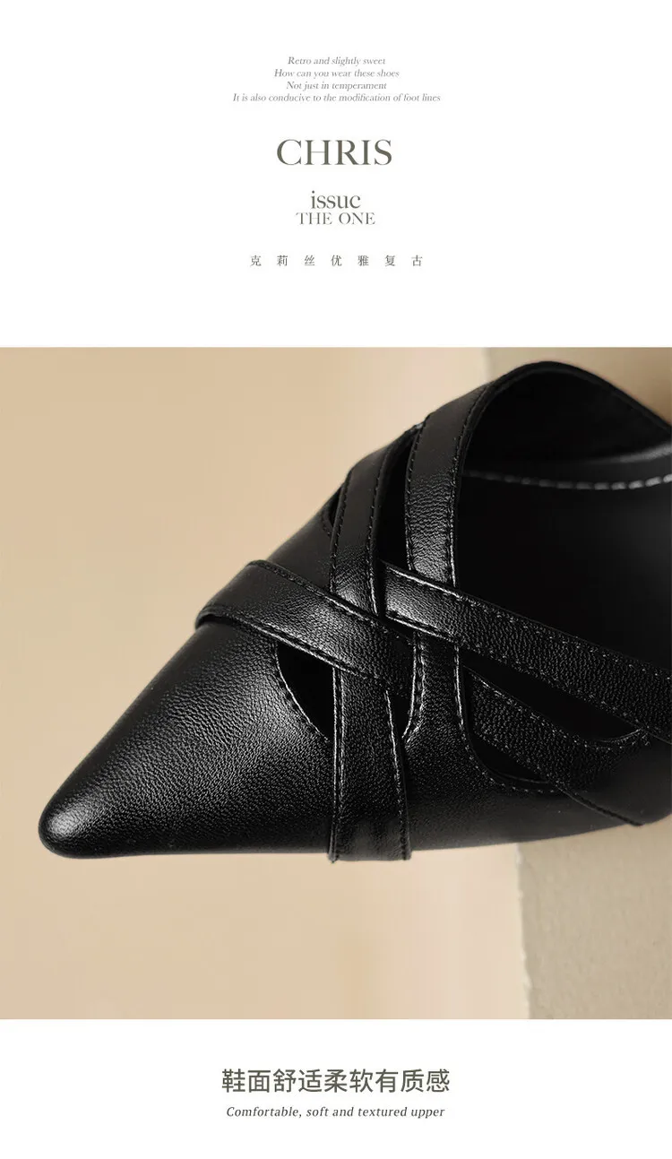 Summer pointed-toe stiletto heel buckle cowhide women's shoes 3-31q