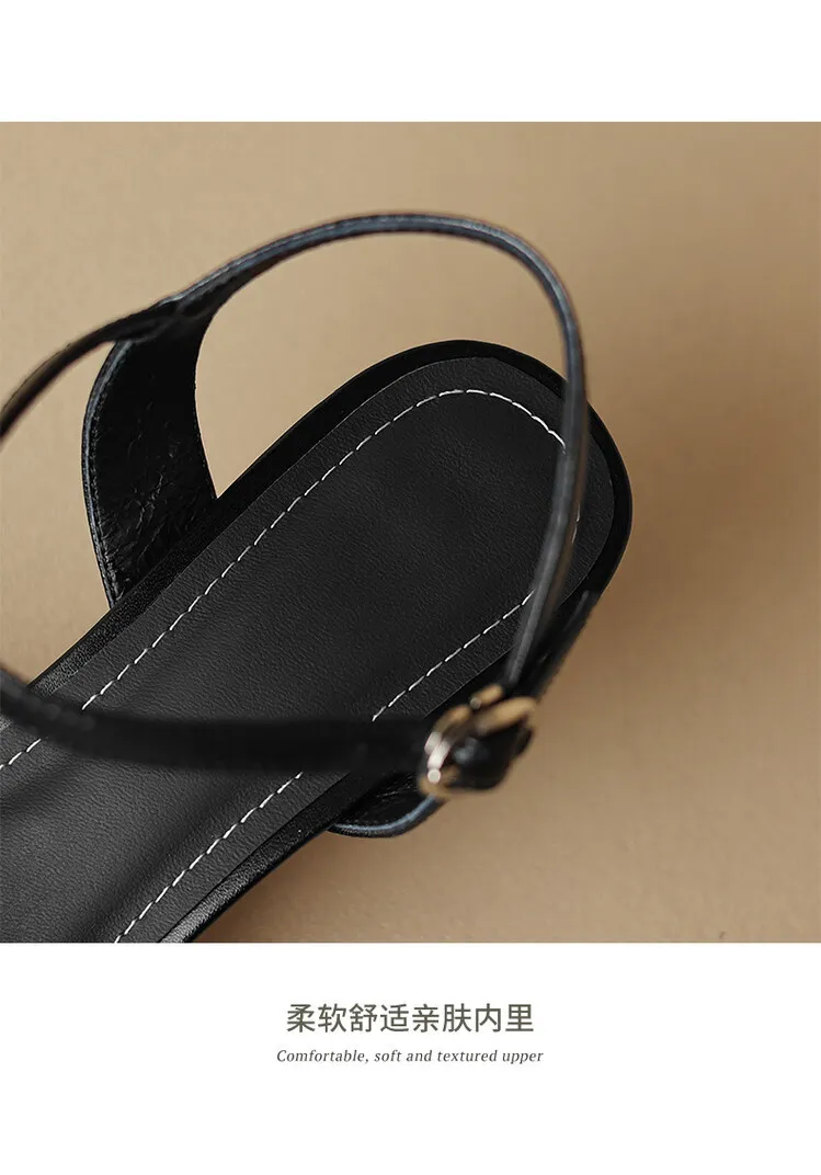 Summer pointed-toe stiletto heel buckle cowhide women's shoes 3-31q