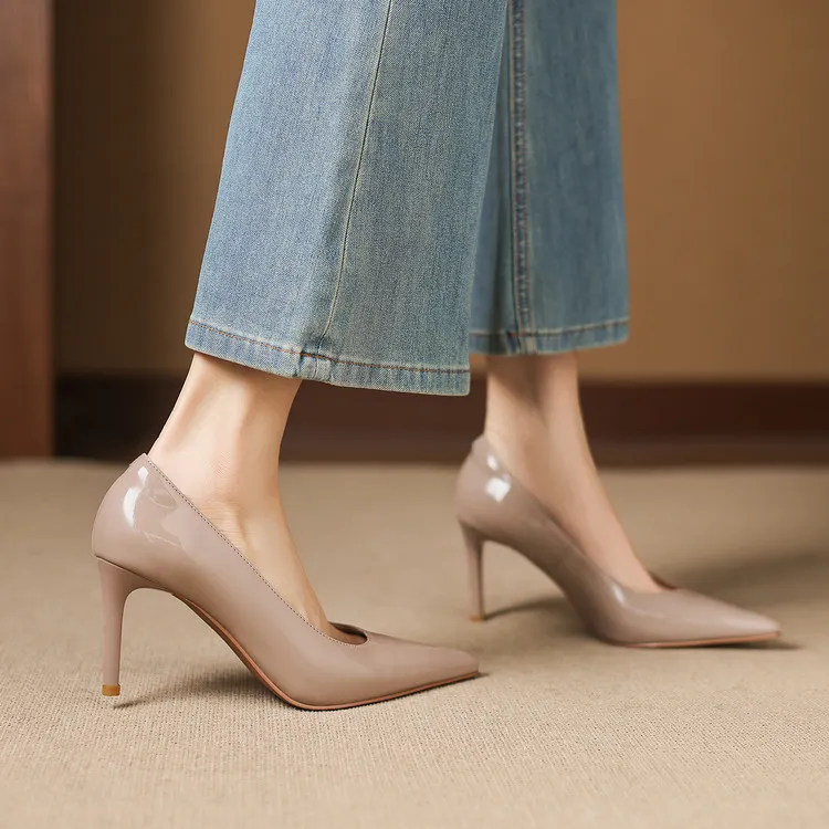 8cm high heel, 3 colors, spring and autumn single shoes, pointed toe, shallow mouth, stiletto heel, slip-on, elegant women's shoes, sizes 3-25L