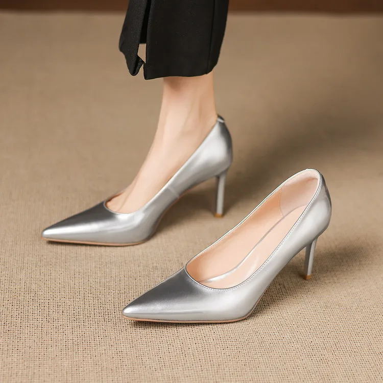 8cm high heel, 3 colors, spring and autumn single shoes, pointed toe, shallow mouth, stiletto heel, slip-on, elegant women's shoes, sizes 3-25L