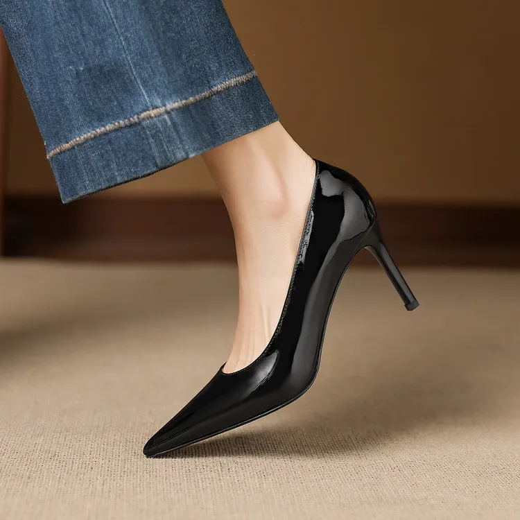 8cm high heel, 3 colors, spring and autumn single shoes, pointed toe, shallow mouth, stiletto heel, slip-on, elegant women's shoes, sizes 3-25L