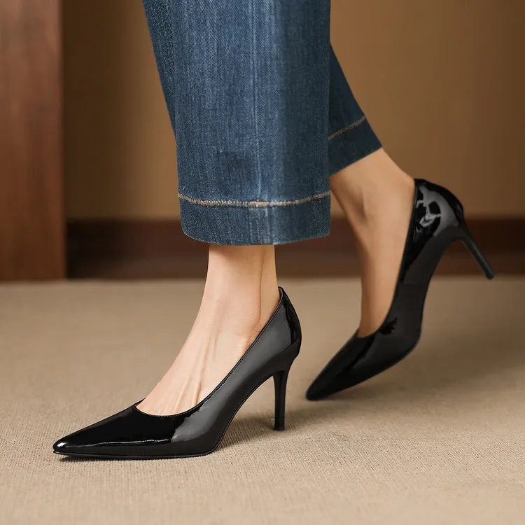 8cm high heel, 3 colors, spring and autumn single shoes, pointed toe, shallow mouth, stiletto heel, slip-on, elegant women's shoes, sizes 3-25L