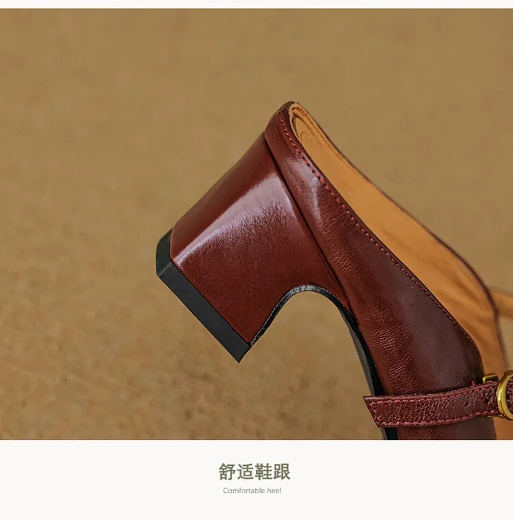 Comfortable and retro-style sheepskin open-back sandals, chunky heels, sheepskin closed-toe mules, Mary Jane shoes.