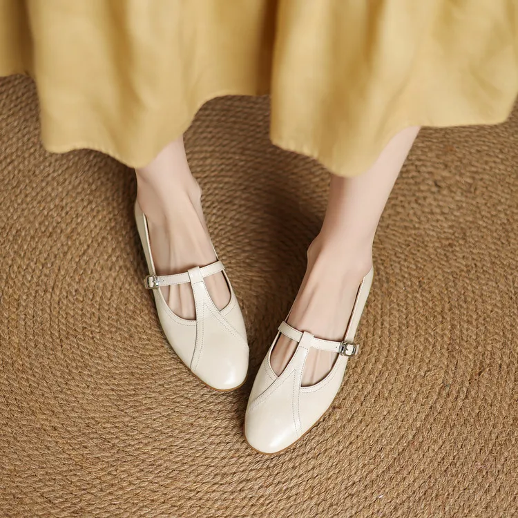 Women's T-strap Mary Jane shoes, stiletto heels, pointed toes, low-cut flats, early spring new arrivals, sheepskin distressed high heels.
