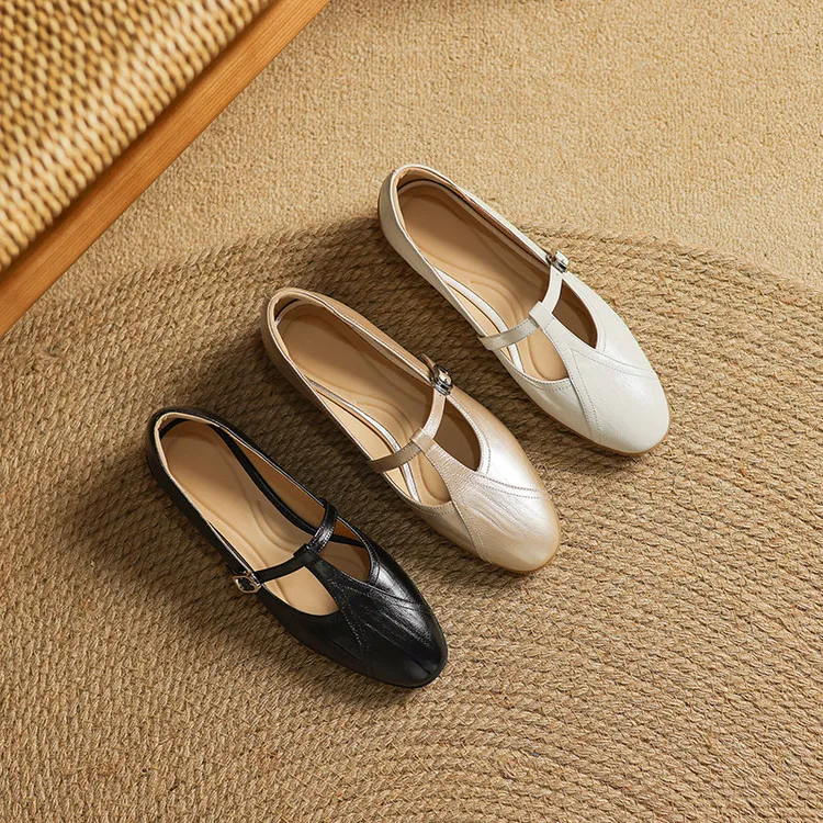 Women's T-strap Mary Jane shoes, stiletto heels, pointed toes, low-cut flats, early spring new arrivals, sheepskin distressed high heels.
