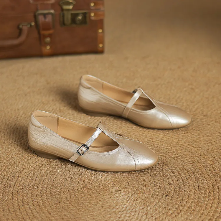 Women's T-strap Mary Jane shoes, stiletto heels, pointed toes, low-cut flats, early spring new arrivals, sheepskin distressed high heels.