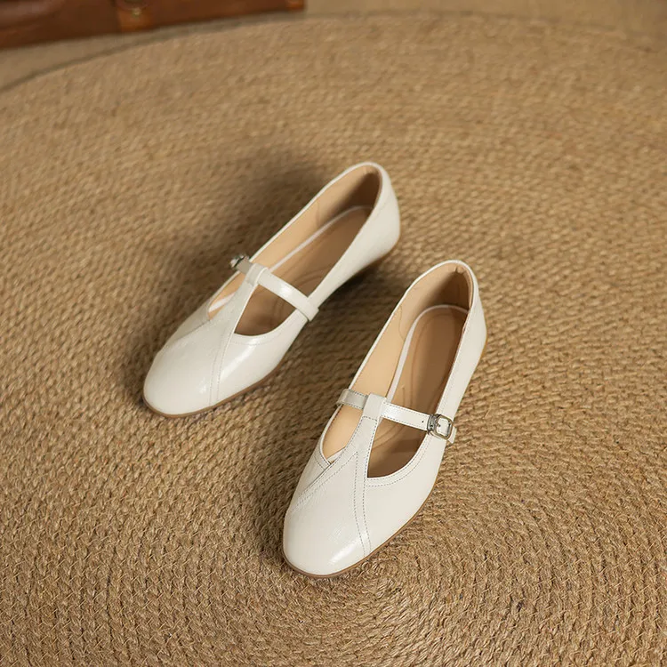 Women's T-strap Mary Jane shoes, stiletto heels, pointed toes, low-cut flats, early spring new arrivals, sheepskin distressed high heels.