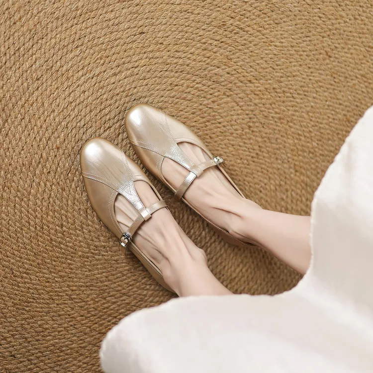 Women's T-strap Mary Jane shoes, stiletto heels, pointed toes, low-cut flats, early spring new arrivals, sheepskin distressed high heels.