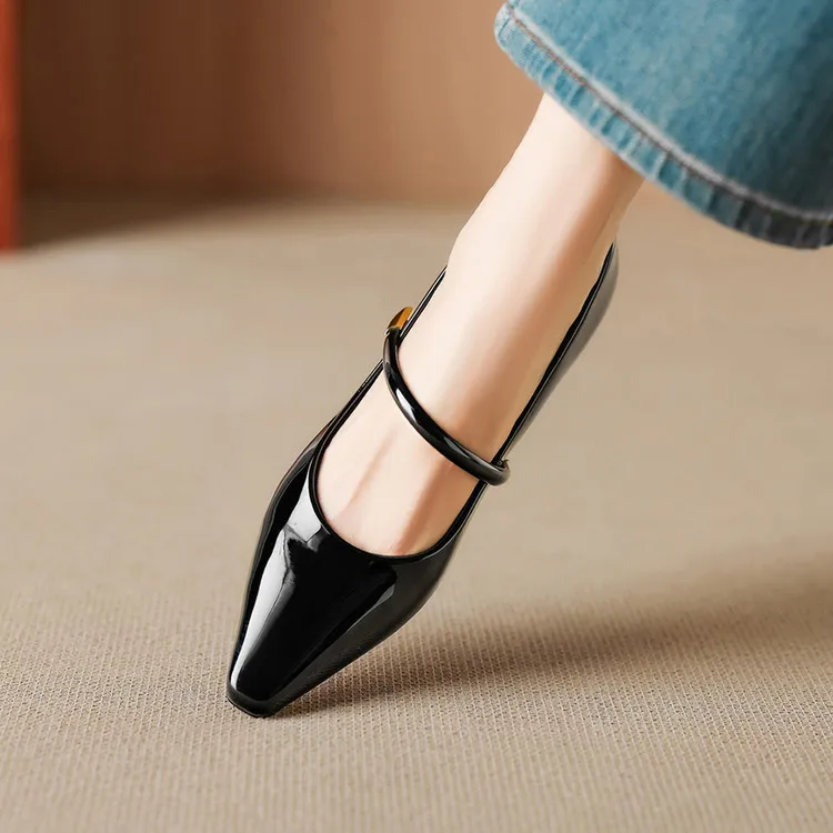 Spring single-shoe square-toe wedge heel sheepskin fashion women's shoes 3-31o