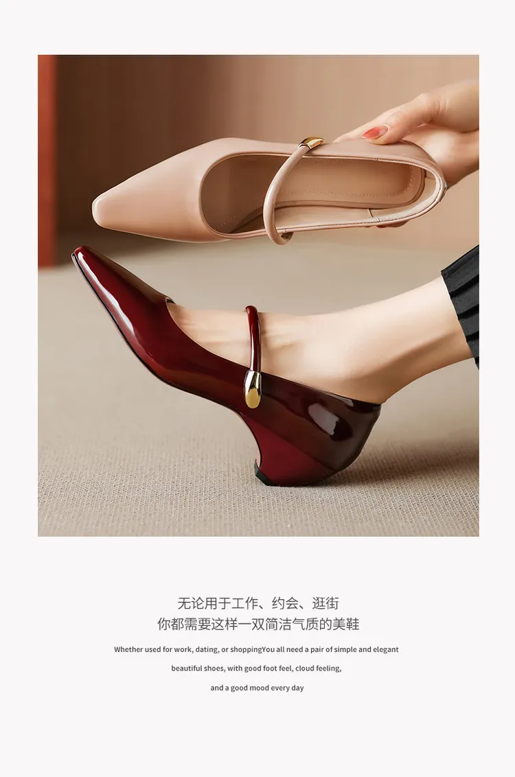 Spring single-shoe square-toe wedge heel sheepskin fashion women's shoes 3-31o