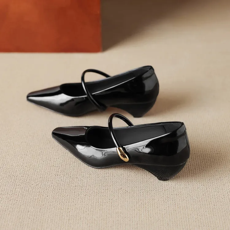 Spring single-shoe square-toe wedge heel sheepskin fashion women's shoes 3-31o
