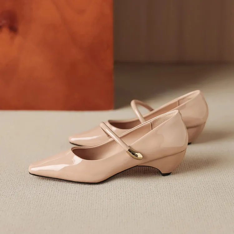 Spring single-shoe square-toe wedge heel sheepskin fashion women's shoes 3-31o