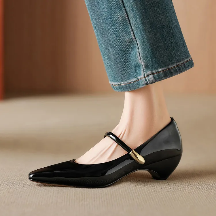 Spring single-shoe square-toe wedge heel sheepskin fashion women's shoes 3-31o