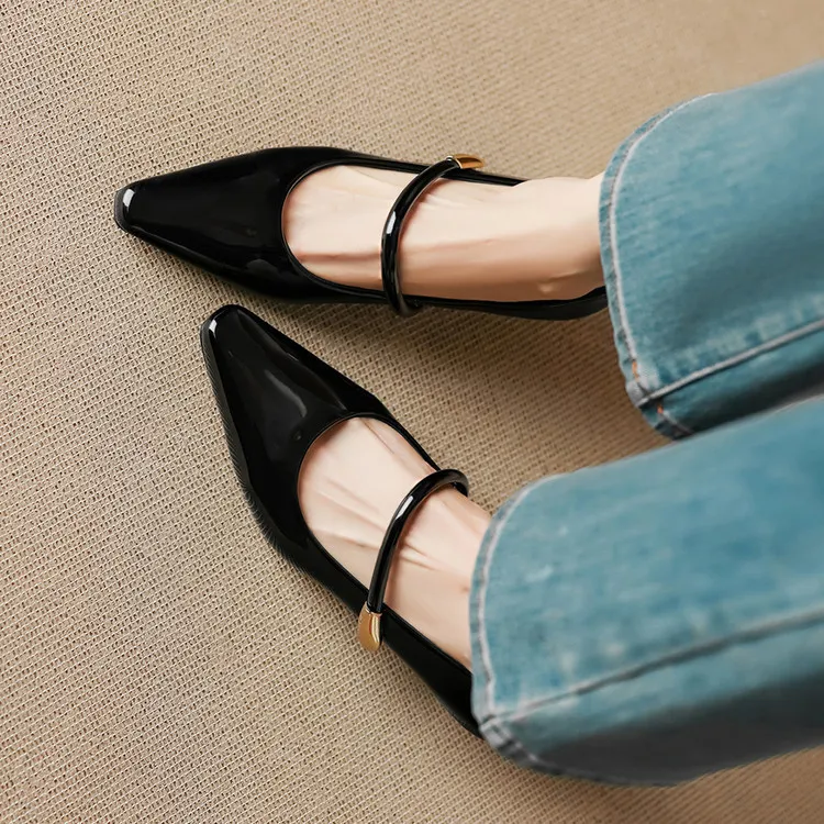 Spring single-shoe square-toe wedge heel sheepskin fashion women's shoes 3-31o