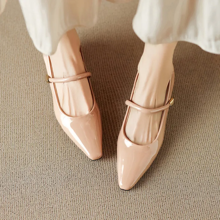 Spring single-shoe square-toe wedge heel sheepskin fashion women's shoes 3-31o