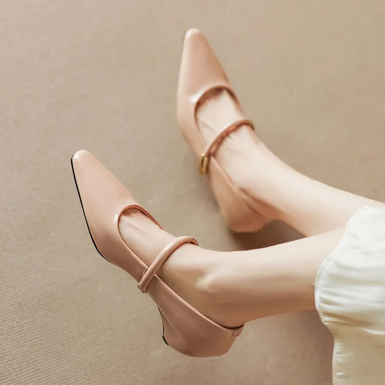 Spring single-shoe square-toe wedge heel sheepskin fashion women's shoes 3-31o