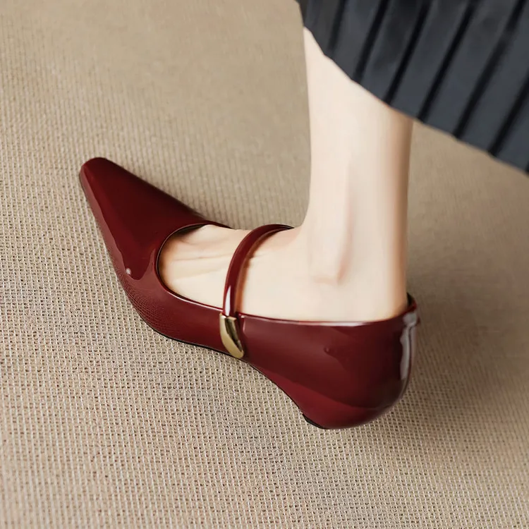 Spring single-shoe square-toe wedge heel sheepskin fashion women's shoes 3-31o