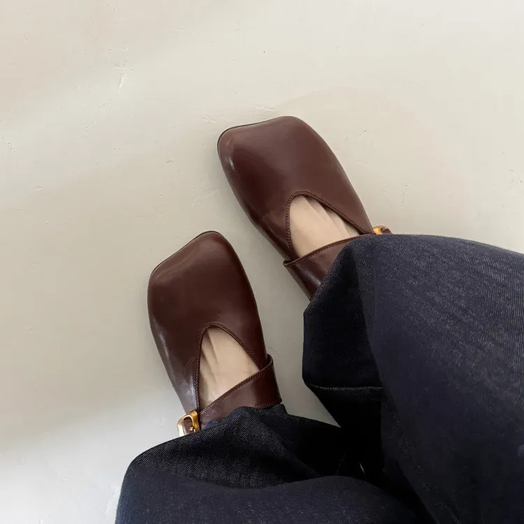 Spring Slippers, Square Toe, Closed Toe, Buckle, Fashionable Cowhide Comfortable Women's Shoes, 3-31p