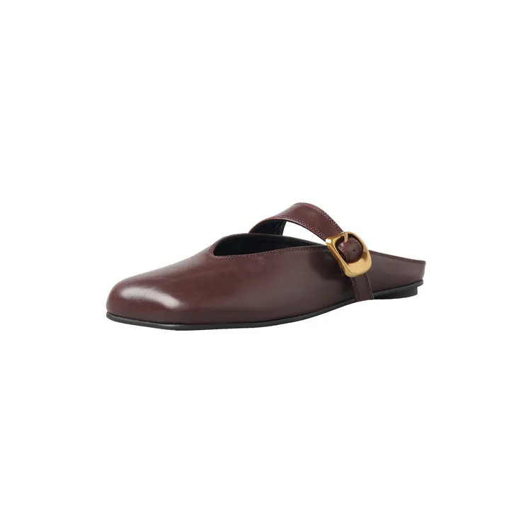 Spring Slippers, Square Toe, Closed Toe, Buckle, Fashionable Cowhide Comfortable Women's Shoes, 3-31p