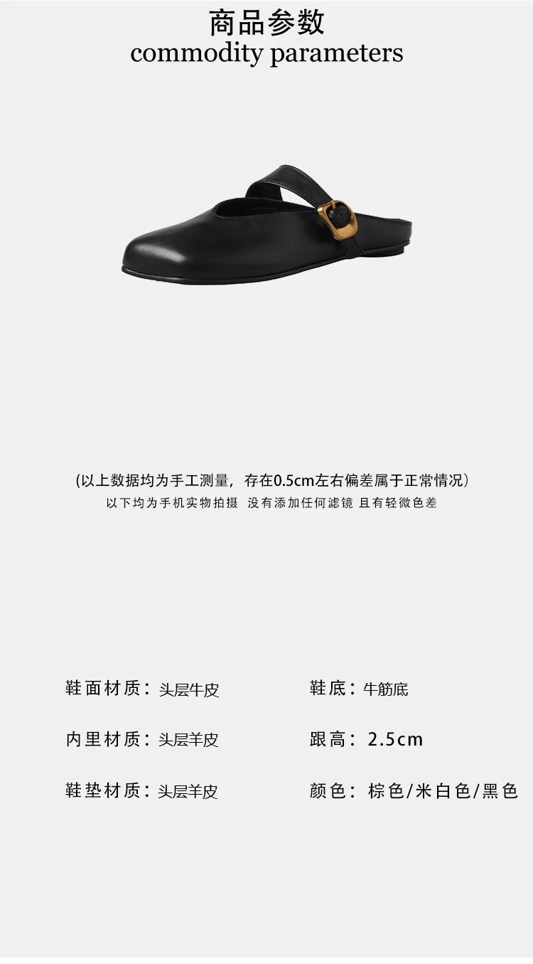 Spring Slippers, Square Toe, Closed Toe, Buckle, Fashionable Cowhide Comfortable Women's Shoes, 3-31p