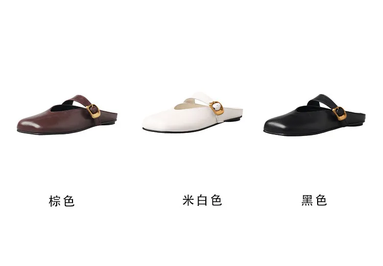 Spring Slippers, Square Toe, Closed Toe, Buckle, Fashionable Cowhide Comfortable Women's Shoes, 3-31p