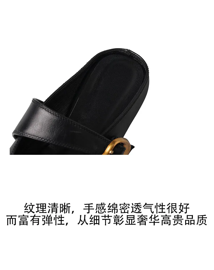 Spring Slippers, Square Toe, Closed Toe, Buckle, Fashionable Cowhide Comfortable Women's Shoes, 3-31p