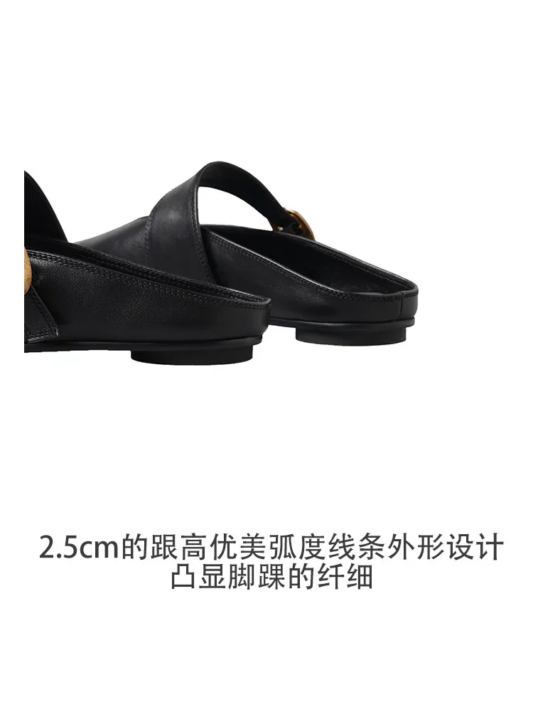 Spring Slippers, Square Toe, Closed Toe, Buckle, Fashionable Cowhide Comfortable Women's Shoes, 3-31p