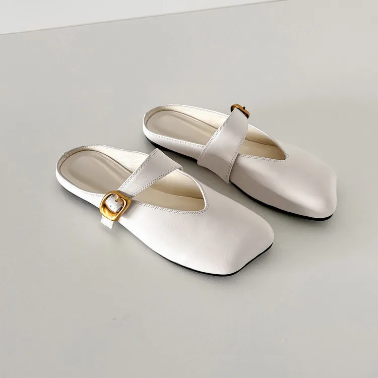 Spring Slippers, Square Toe, Closed Toe, Buckle, Fashionable Cowhide Comfortable Women's Shoes, 3-31p