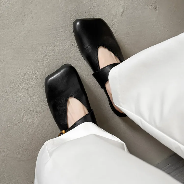 Spring Slippers, Square Toe, Closed Toe, Buckle, Fashionable Cowhide Comfortable Women's Shoes, 3-31p