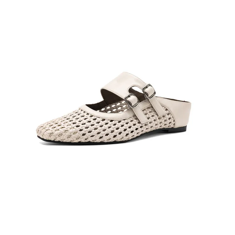 Summer sandals, square toe, wedge heel, openwork woven fashion women's shoes, 3-30w