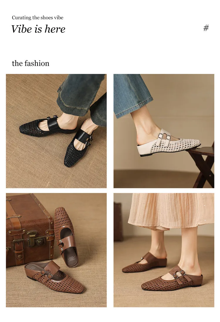 Summer sandals, square toe, wedge heel, openwork woven fashion women's shoes, 3-30w