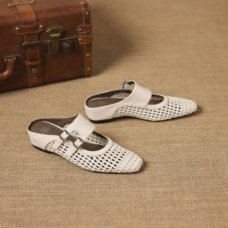 Summer sandals, square toe, wedge heel, openwork woven fashion women's shoes, 3-30w