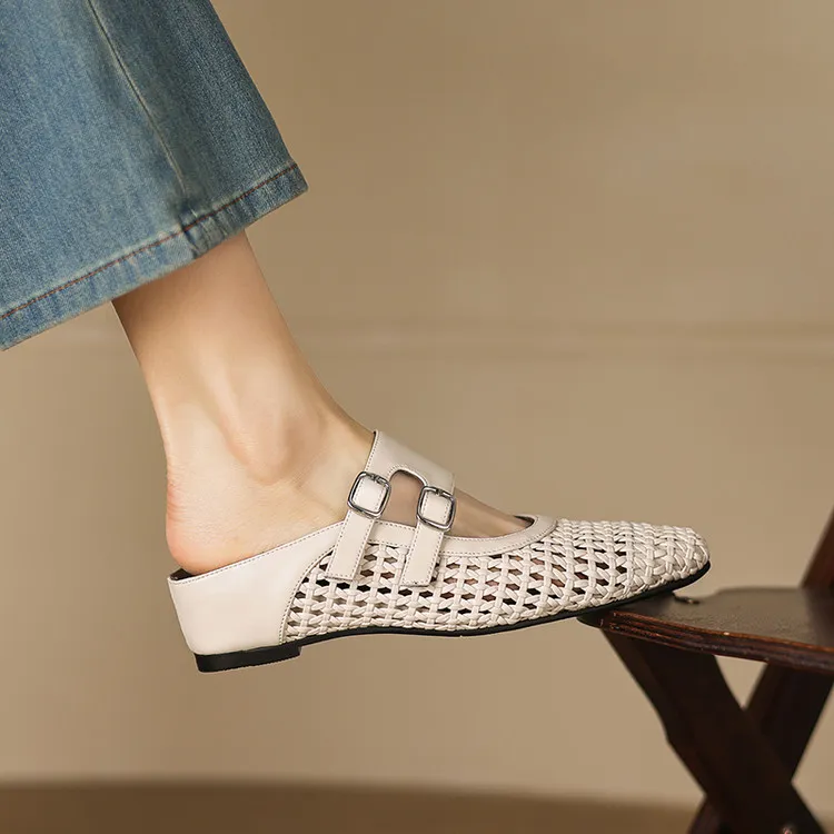 Summer sandals, square toe, wedge heel, openwork woven fashion women's shoes, 3-30w