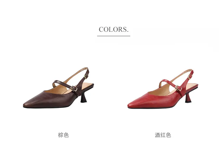 Summer sandals, pointed toe, stiletto heel, open back, cowhide leather women's shoes, 3-30h