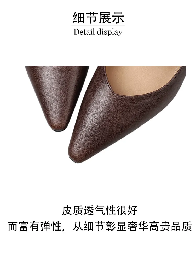 Summer sandals, pointed toe, stiletto heel, open back, cowhide leather women's shoes, 3-30h