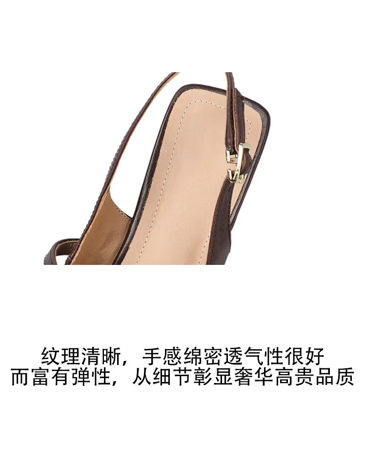 Summer sandals, pointed toe, stiletto heel, open back, cowhide leather women's shoes, 3-30h