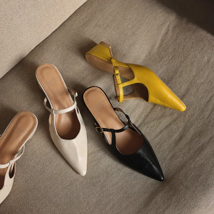 Spring/Summer Pointed Toe Closed Backless Slippers, Sheepskin Fashion Women's Shoes 4-6d