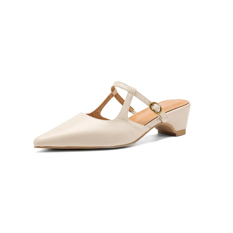 Spring/Summer Pointed Toe Closed Backless Slippers, Sheepskin Fashion Women's Shoes 4-6d