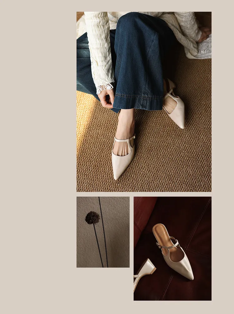Spring/Summer Pointed Toe Closed Backless Slippers, Sheepskin Fashion Women's Shoes 4-6d