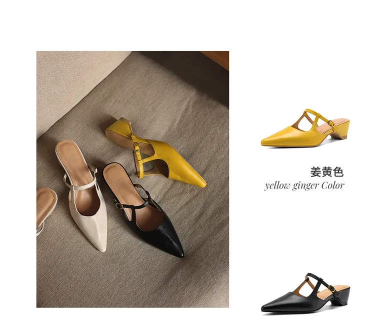 Spring/Summer Pointed Toe Closed Backless Slippers, Sheepskin Fashion Women's Shoes 4-6d