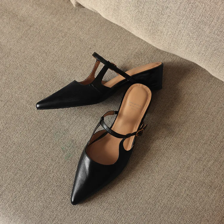 Spring/Summer Pointed Toe Closed Backless Slippers, Sheepskin Fashion Women's Shoes 4-6d