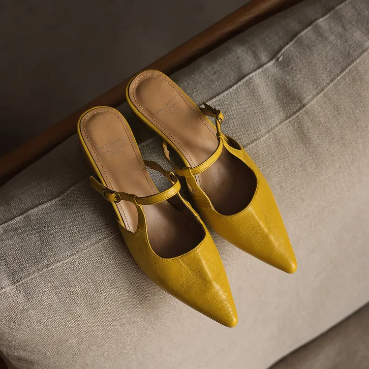 Spring/Summer Pointed Toe Closed Backless Slippers, Sheepskin Fashion Women's Shoes 4-6d